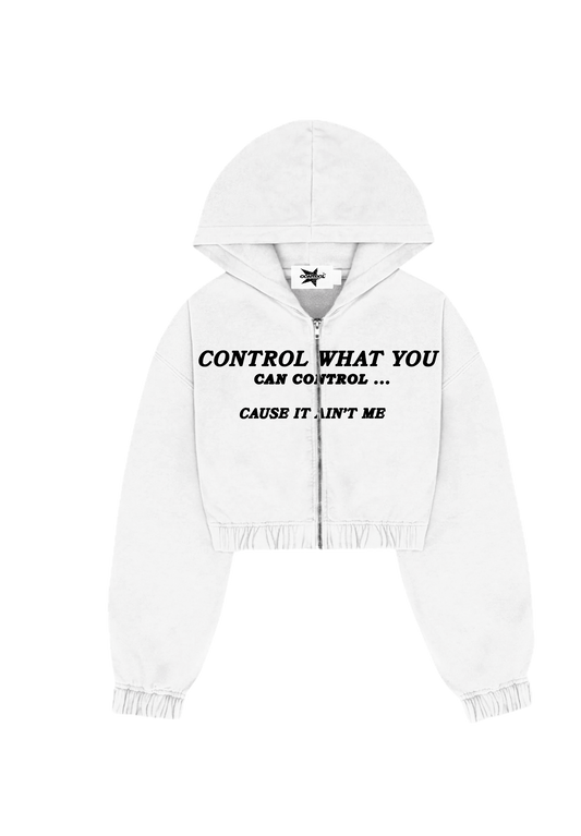 “Cause It Ain’t Me” Cropped Hoodie (White)